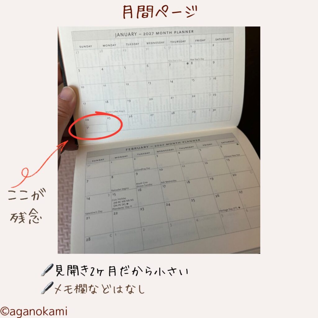 ペーパーブランクス手帳の月間ページ